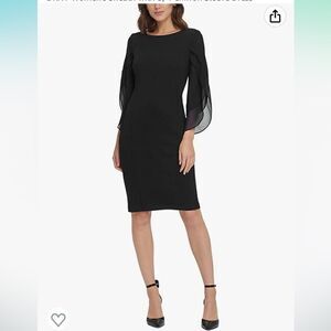 DKNY Women's Sheath with 3/4 Chiffon Sleeve Dress